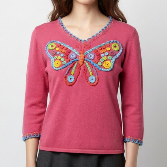 Women’s Michael Simon Pink Long Sleeve Sweater Sz S Butterfly New York VTG - Picture 1 of 11